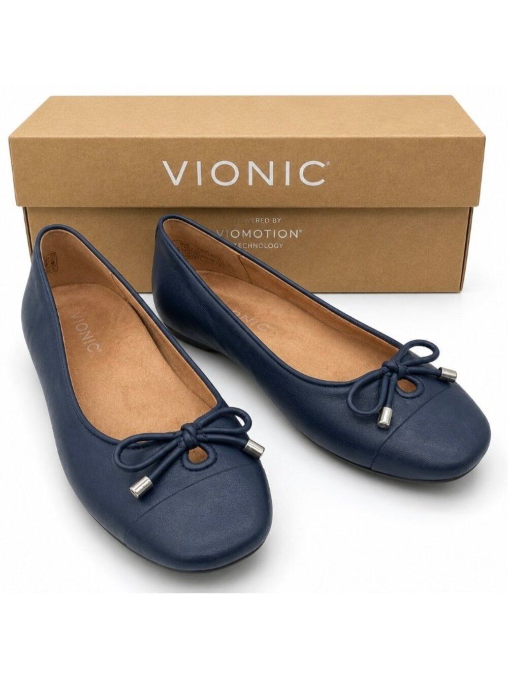 Vionic Klara Supportive Navy Nappa Leather Ballet Flats Womens 6 Arch Support